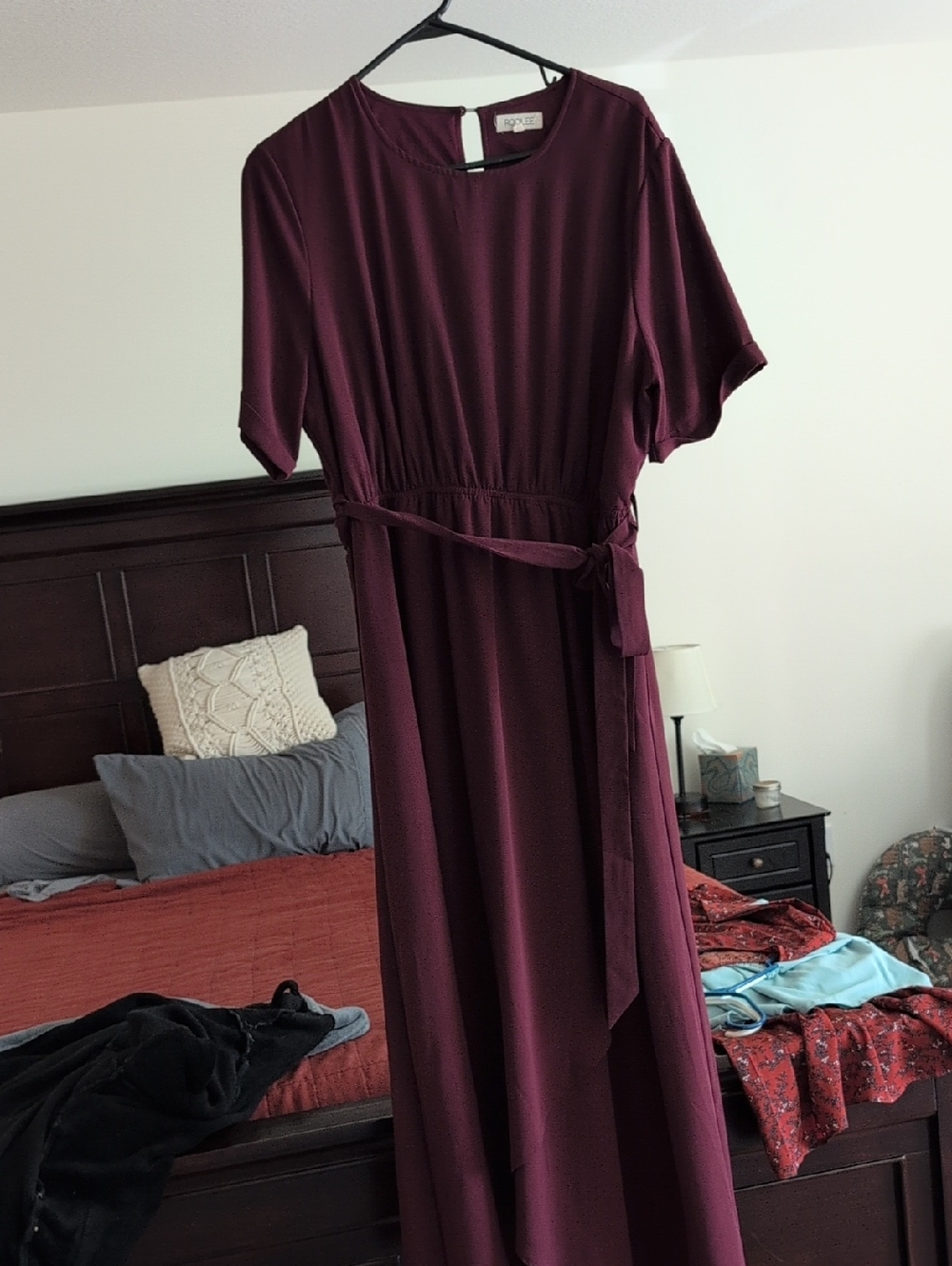 Roolee Classic Burgundy Maxi Dress with Tie Waist